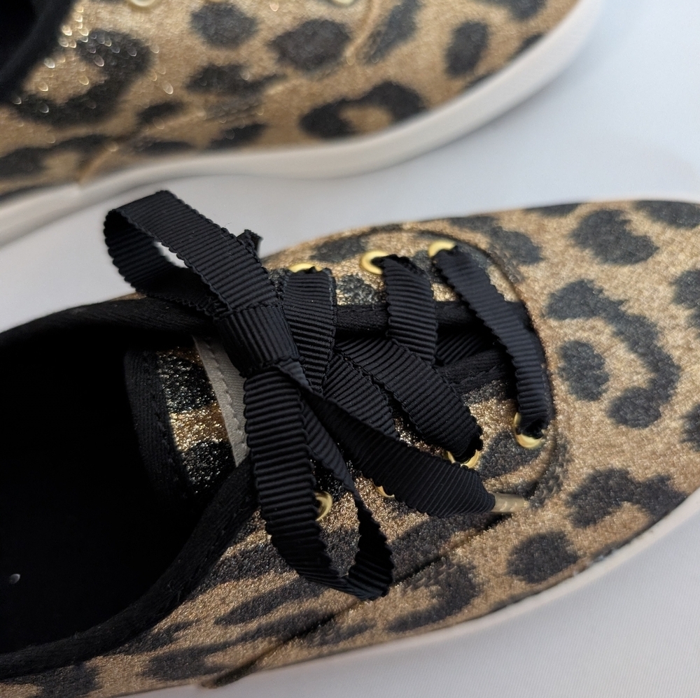 Keds x Kate Spade Glitter Leopard Sneakers Gold Black Ribbon Laces Size 6 EUC - Picture 10 of 14
